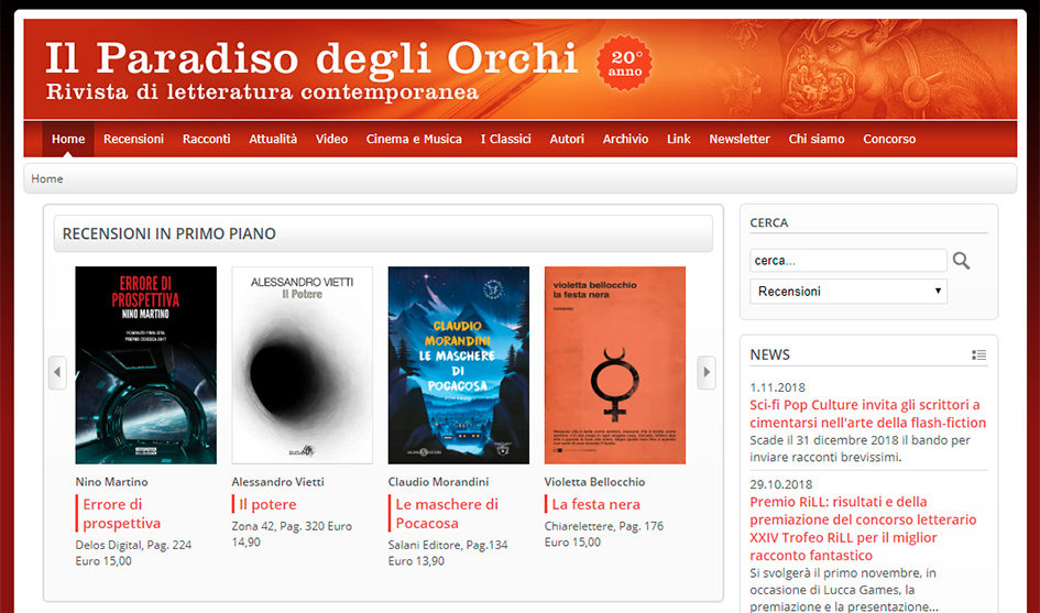 Homepage della rivista di letteratura contemporanea "Il paradiso degli orchi"